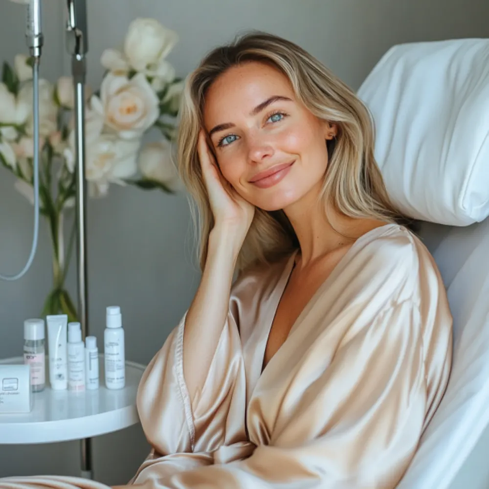 Woman enjoying a premium Dermedical skincare treatment
